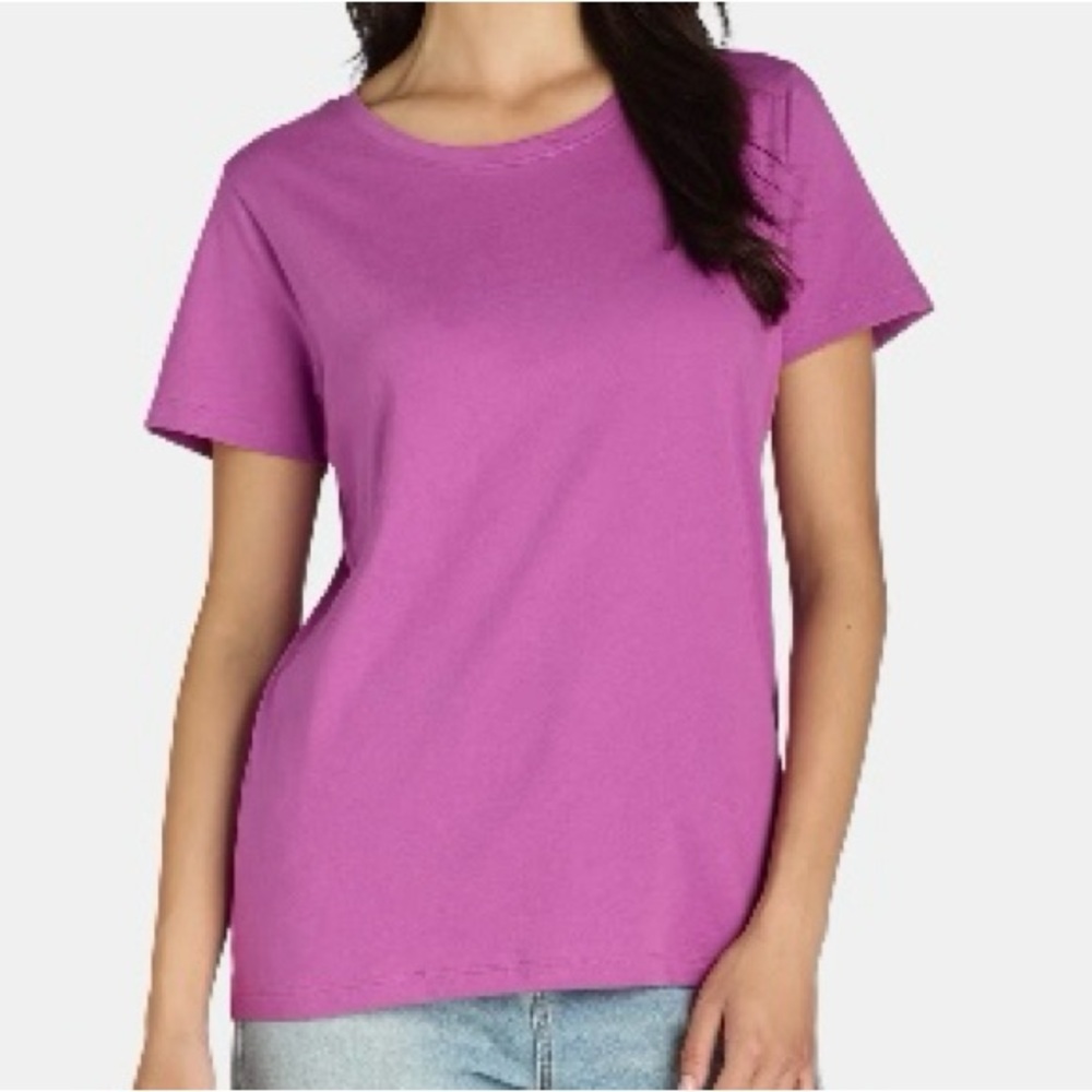 Time and Tru Women's Cotton Crewneck Tee with Short Sleeve, Size M (8-10) Purple